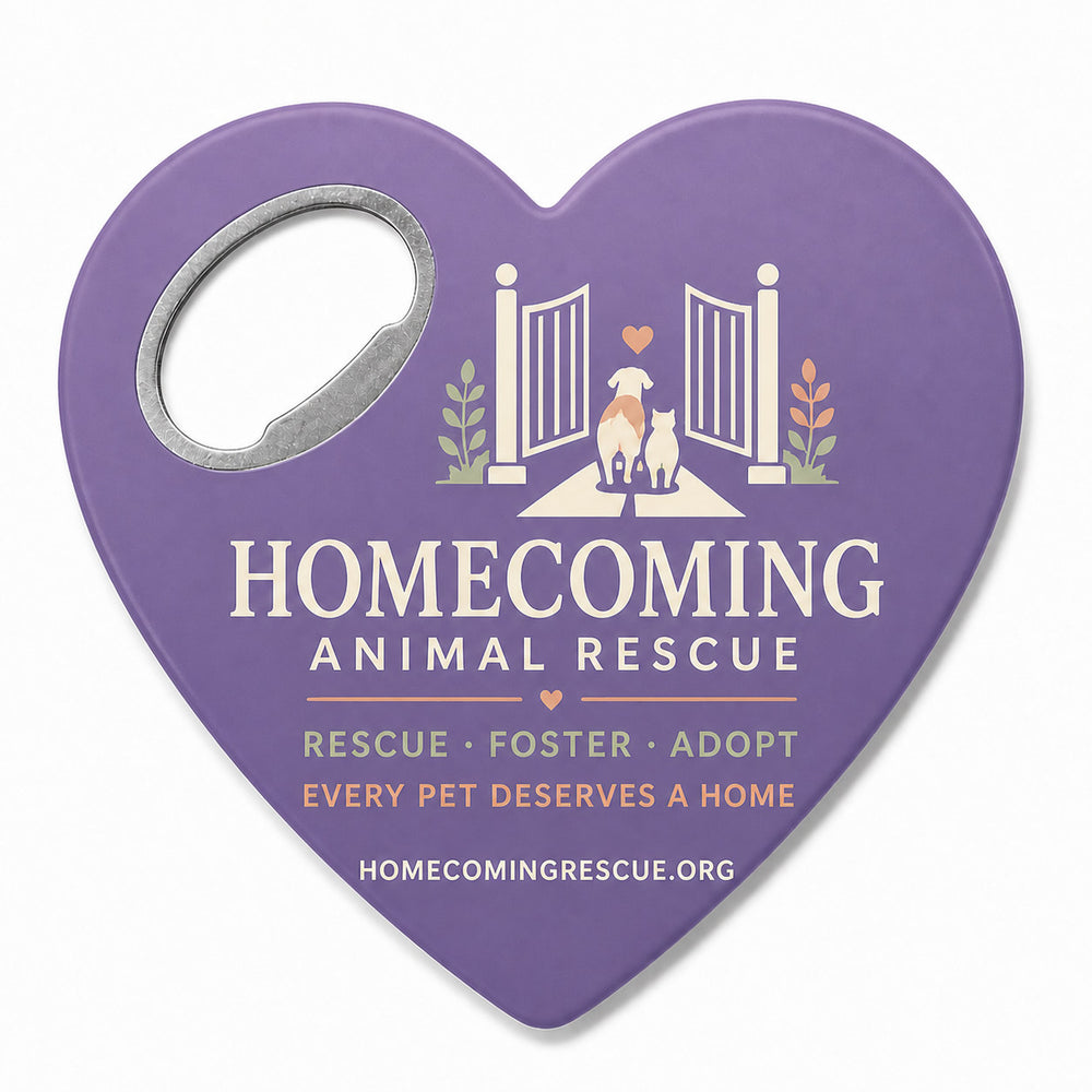 Animal Rescue custom logo bottle opener magnet - front view of the printed promotional magnet