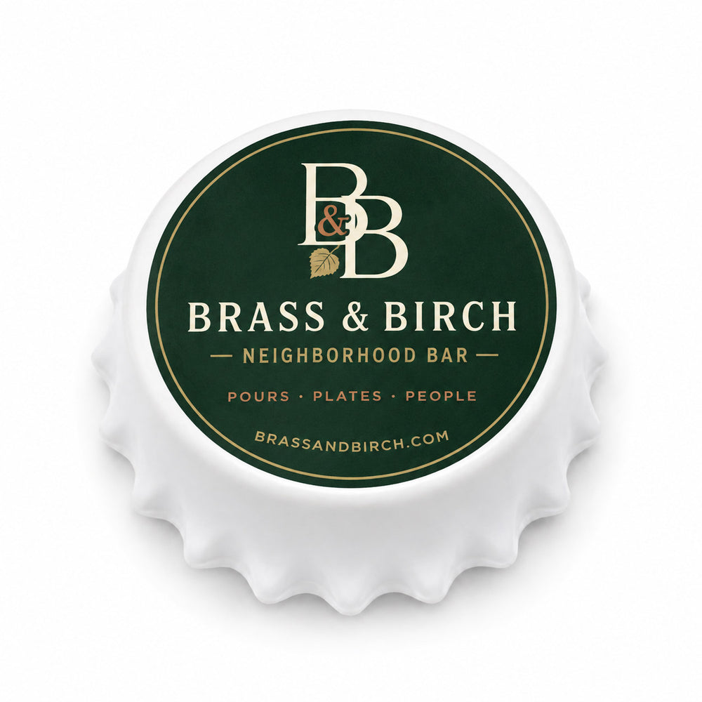 Custom Bar Logo custom logo bottle opener magnet - front view of the printed promotional magnet