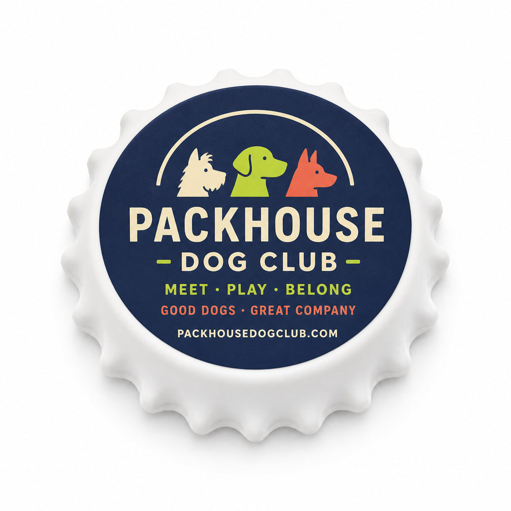 Dog Club custom logo bottle opener magnet - front view of the printed promotional magnet