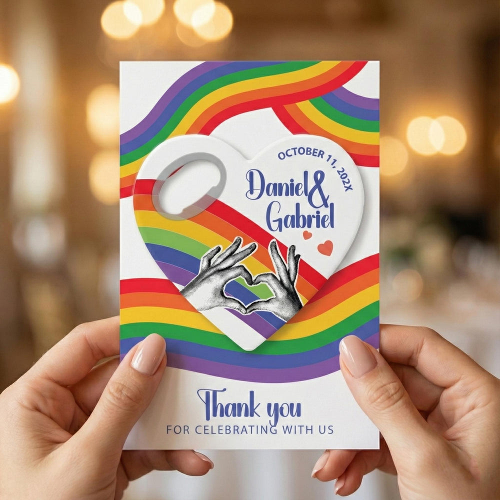 Rainbow Pride Heart wedding bottle opener magnet — featured product view
