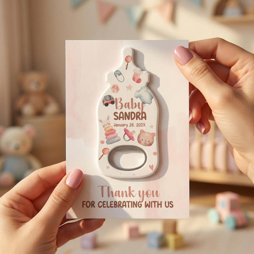Blush Heart baby shower bottle opener magnet — featured product view