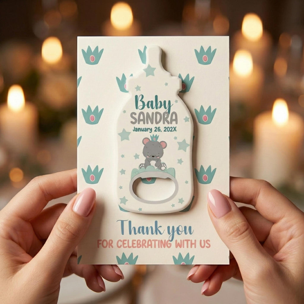 Classic baby shower bottle opener magnet — featured product view