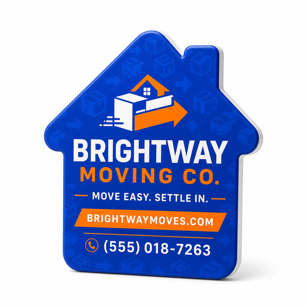 Moving Company Promotional custom logo bottle opener magnet - front view of the printed promotional magnet