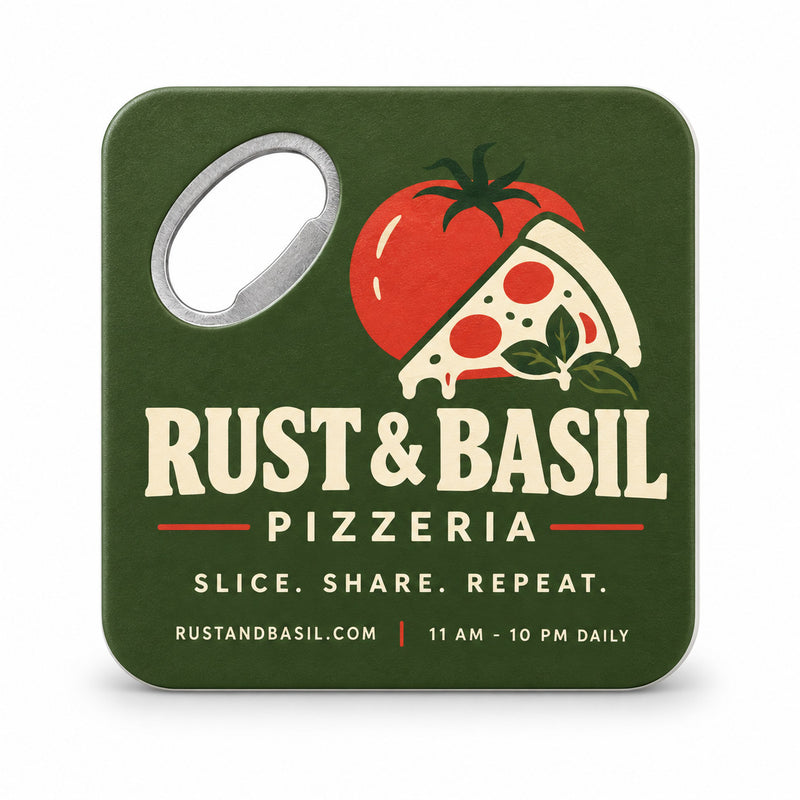 Pizzeria Logo Bottle Opener Magnets