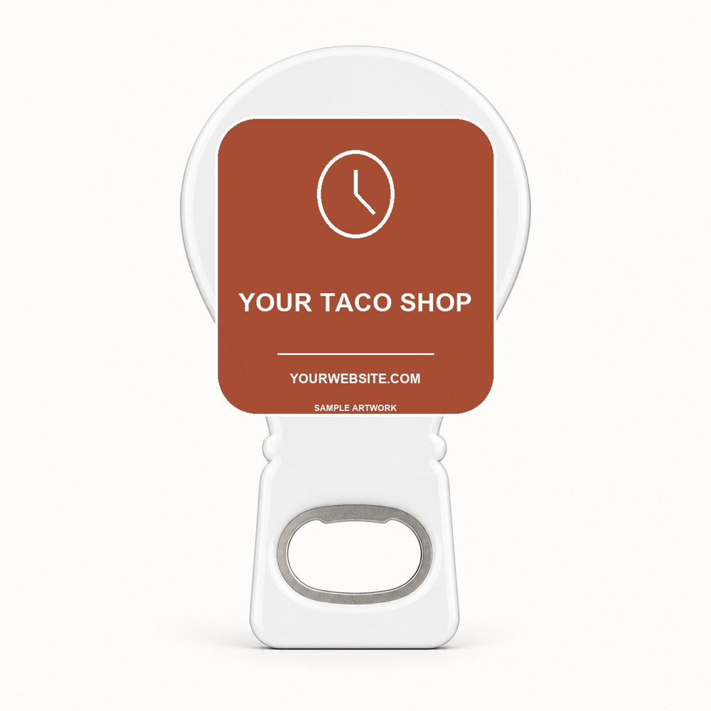 Taco Shop Promotional Opener Magnets — sample front artwork