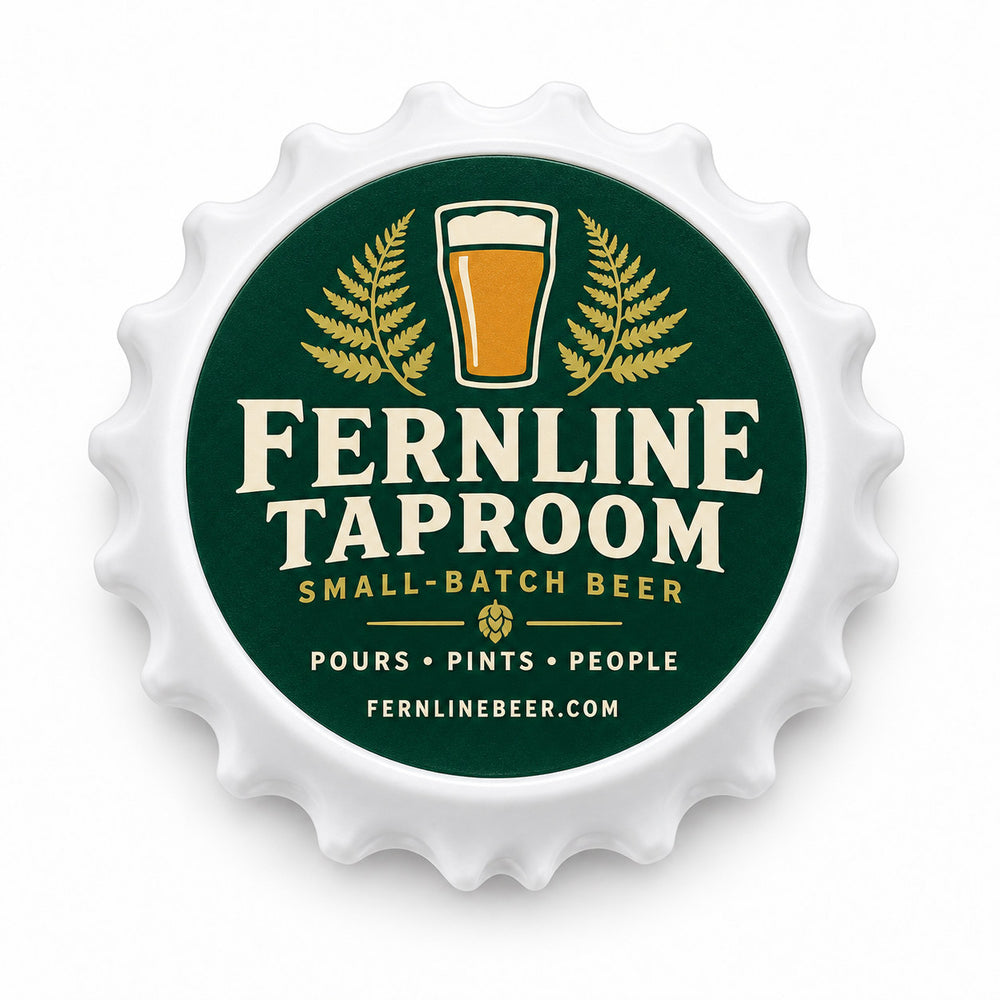 Taproom Logo custom logo bottle opener magnet - front view of the printed promotional magnet