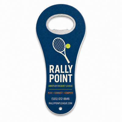 Amateur Sports League custom logo bottle opener magnet - front view of the printed promotional magnet