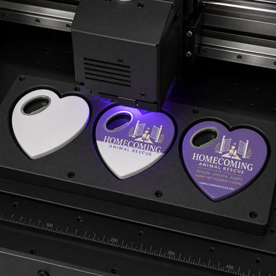 Animal Rescue custom logo bottle opener magnet - close-up of the UV printed logo