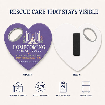 Animal Rescue custom logo bottle opener magnet - front and back of the opener magnet