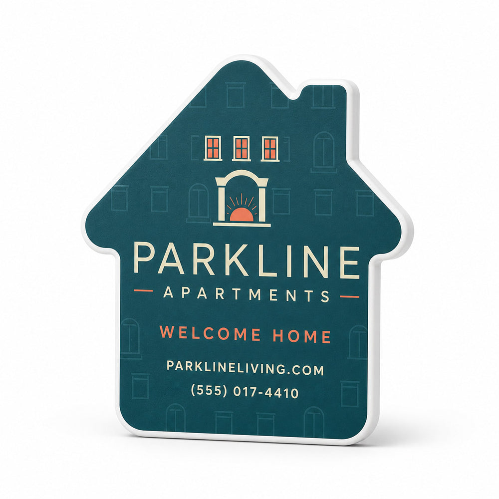 Apartment Move-In custom logo bottle opener magnet - front view of the printed promotional magnet