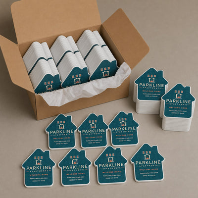 Apartment Move-In custom logo bottle opener magnet - bulk order laid out before packing