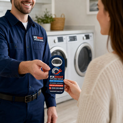 Appliance Repair custom logo bottle opener magnet - handed to a customer after a service call
