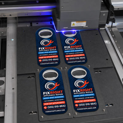 Appliance Repair custom logo bottle opener magnet - close-up of the UV printed logo