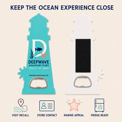 Aquarium Gift Shop custom logo bottle opener magnet - front and back of the opener magnet