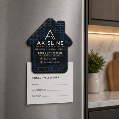 Architecture Firm custom logo bottle opener magnet - held on a refrigerator door by its magnetic back