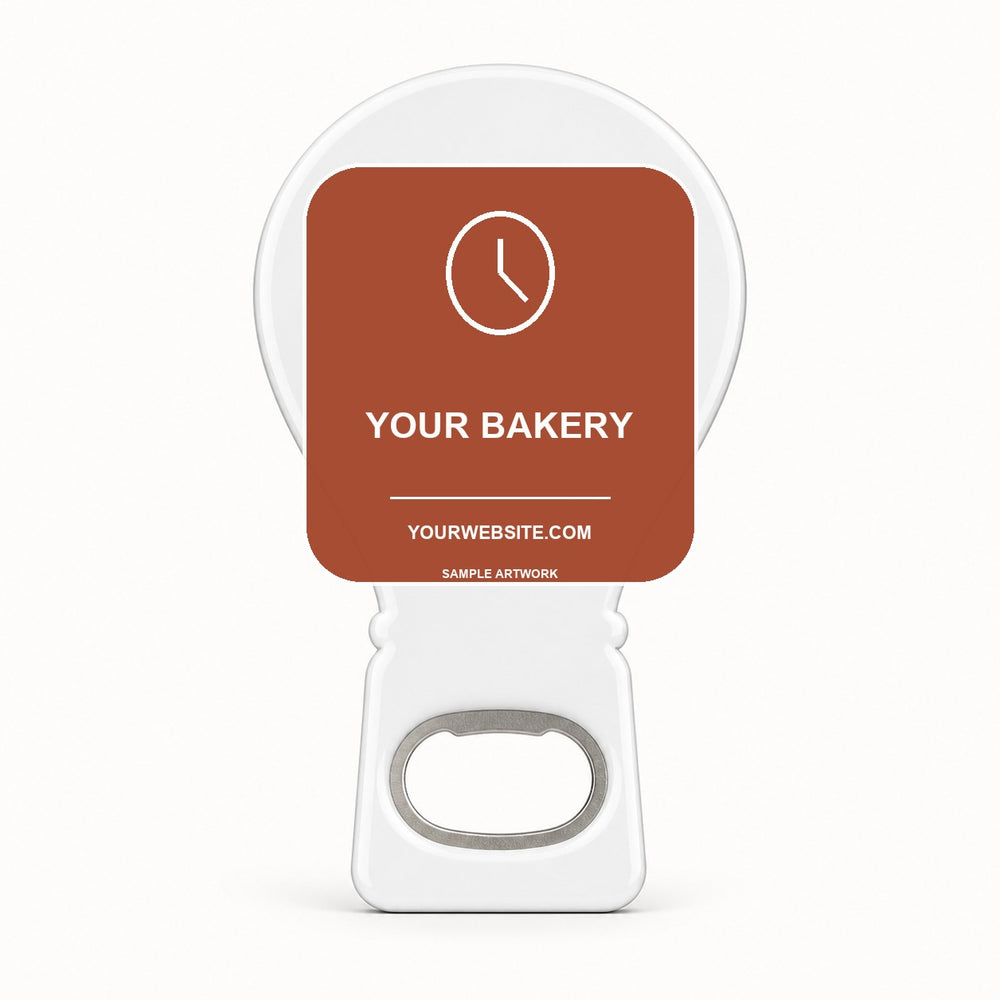 Bakery Logo Bottle Opener Magnets — sample front artwork