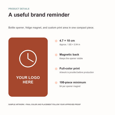 Bakery Logo Bottle Opener Magnets — product size and feature guide