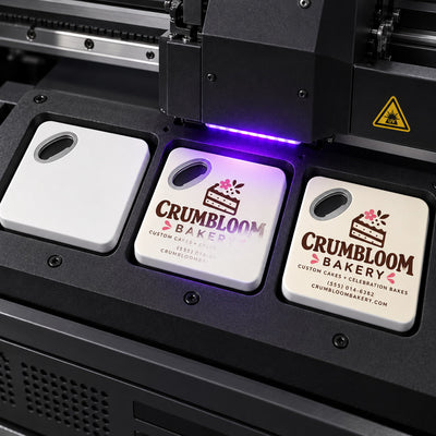 Bakery Logo custom logo bottle opener magnet - close-up of the UV printed logo