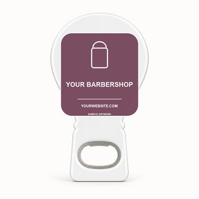 Barbershop Logo Bottle Opener Magnets — sample front artwork