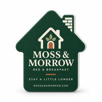 Bed and Breakfast custom logo bottle opener magnet - front view of the printed promotional magnet