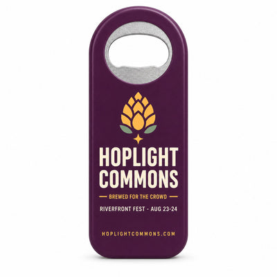 Beer Festival custom logo bottle opener magnet - front view of the printed promotional magnet