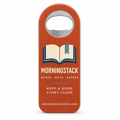Bookstore custom logo bottle opener magnet - front view of the printed promotional magnet