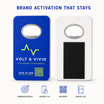 Brand Activation custom logo bottle opener magnet - front and back of the opener magnet