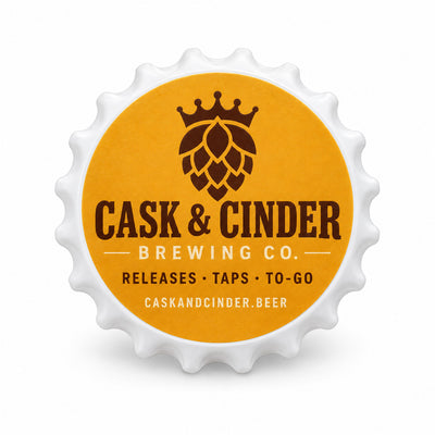 Branded Brewery custom logo bottle opener magnet - front view of the printed promotional magnet