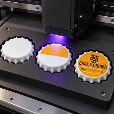 Branded Brewery custom logo bottle opener magnet - close-up of the UV printed logo