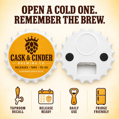 Branded Brewery custom logo bottle opener magnet - front and back of the opener magnet