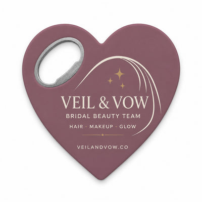 Bridal Beauty Team custom logo bottle opener magnet - front view of the printed promotional magnet