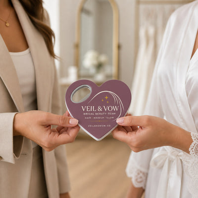 Bridal Beauty Team custom logo bottle opener magnet - handed to a customer
