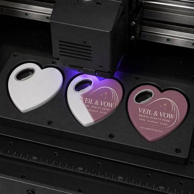 Bridal Beauty Team custom logo bottle opener magnet - close-up of the UV printed logo