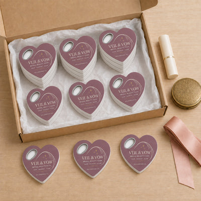 Bridal Beauty Team custom logo bottle opener magnet - bulk order laid out before packing