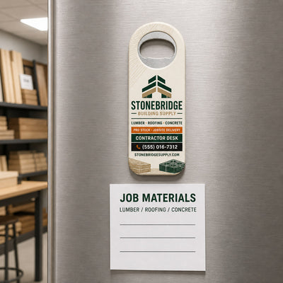 Building Supplier custom logo bottle opener magnet - held on a refrigerator door by its magnetic back