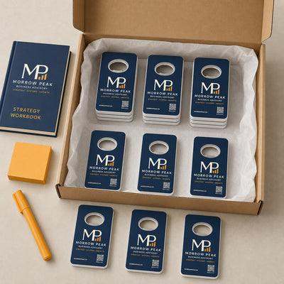 Business Consultant custom logo bottle opener magnet - bulk order laid out before packing