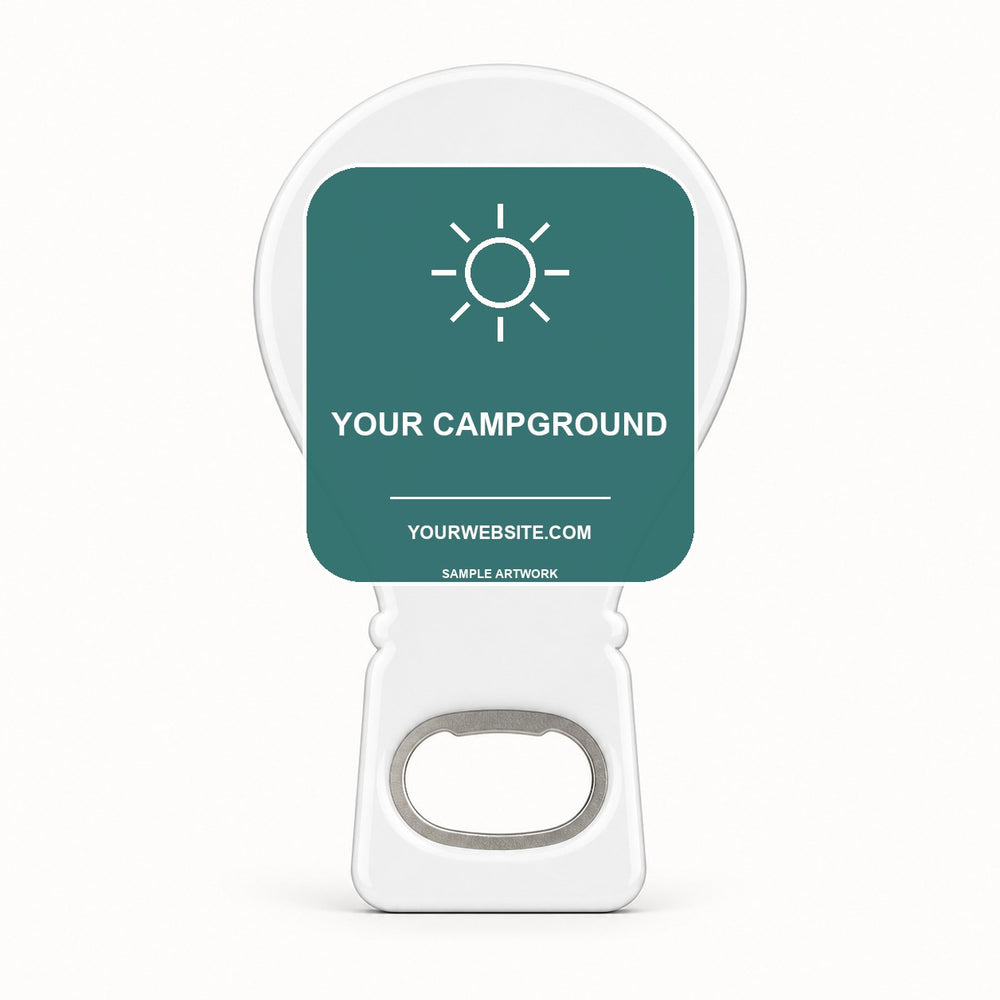 Campground Souvenir Bottle Opener Magnets — sample front artwork