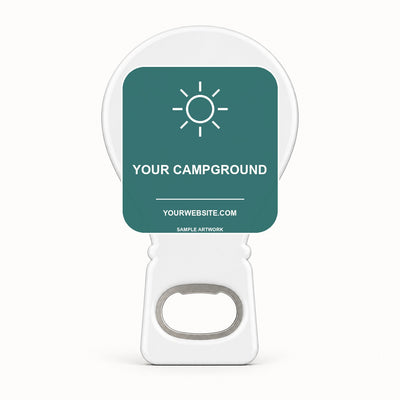 Campground Souvenir Bottle Opener Magnets — sample front artwork