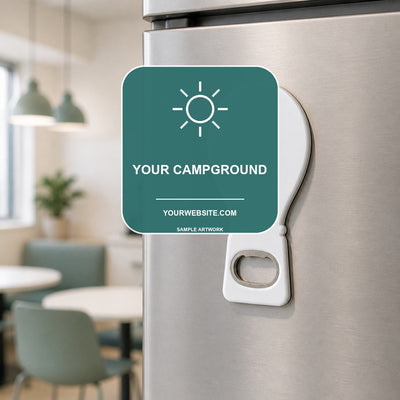 Campground Souvenir Bottle Opener Magnets — lifestyle product mockup