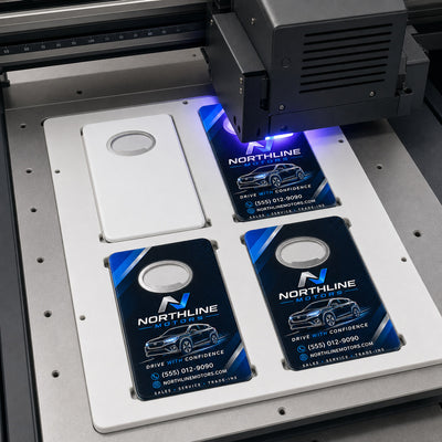 Car Dealership Promotional custom logo bottle opener magnet - close-up of the UV printed logo