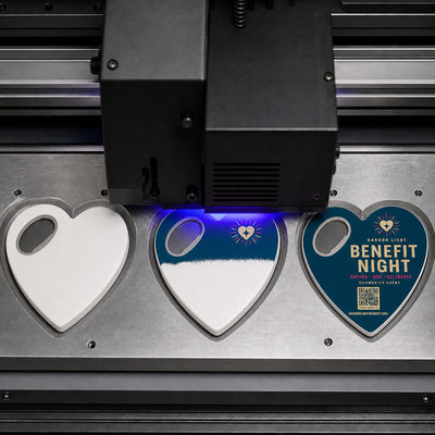 Charity Event custom logo bottle opener magnet - close-up of the UV printed logo