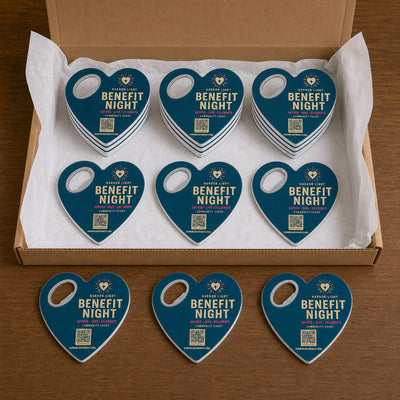 Charity Event custom logo bottle opener magnet - bulk order prepared for packing