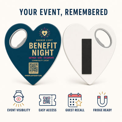 Charity Event custom logo bottle opener magnet - front and back of the opener magnet