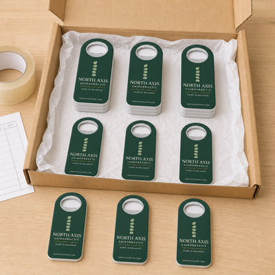 Chiropractic Clinic custom logo bottle opener magnet - bulk order prepared for packing