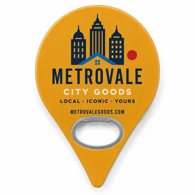 City Souvenir custom logo bottle opener magnet - front view of the printed promotional magnet