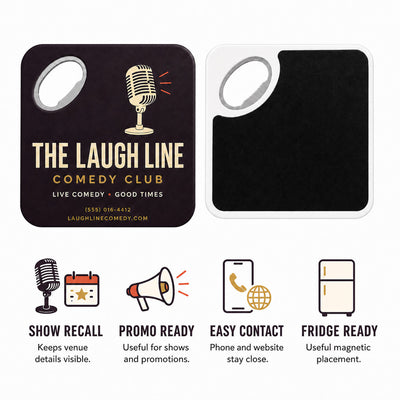 Comedy Club custom logo bottle opener magnet - product features