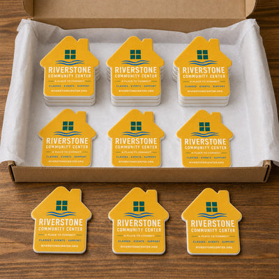 Community Center custom logo bottle opener magnet - bulk order prepared for packing