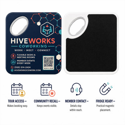 Coworking Space custom logo bottle opener magnet - product features