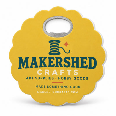 Craft Store custom logo bottle opener magnet - front view of the printed promotional magnet