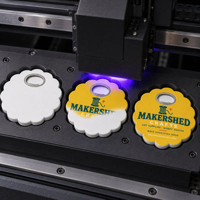 Craft Store custom logo bottle opener magnet - close-up of the UV printed logo